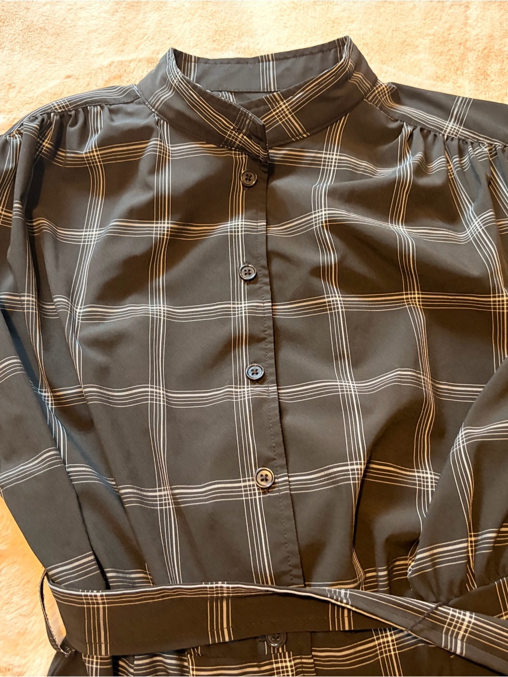 Calvin Klein Black Windowpane Plaid Midi Shirt Dress - Picture 3 of 3